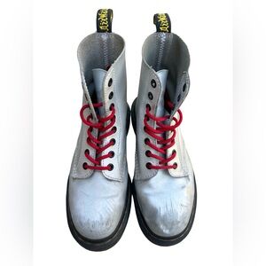 Dr. Martens Docs AW004 Silver Metallic Leather Combat Boots Women’s 8 EU39 Y2K